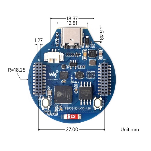 Placa de desarrollo ESP32-S3, procesador de doble núcleo LX7 de 32 bits, integra el chip controlador de pantalla GC9A01, con LCD redondo IPS de 1,28 pulgadas