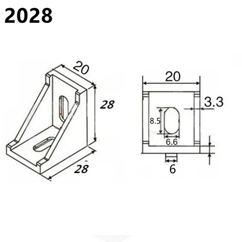 Unión en ángulo 90° 2028. Para perfiles 2020. Gris