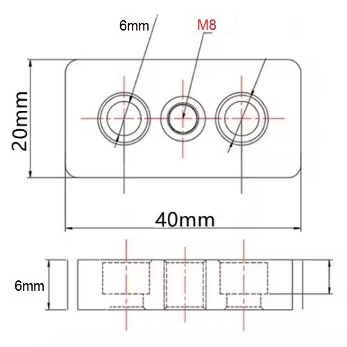 Unión para perfil de aluminio 2040 con anclaje para pata o rueda. M8. Gris