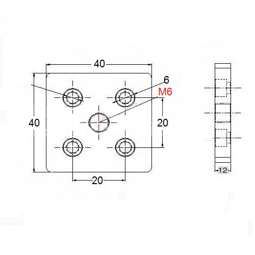 Unión para perfil de aluminio 4040 con anclaje para pata o rueda. M6. Gris