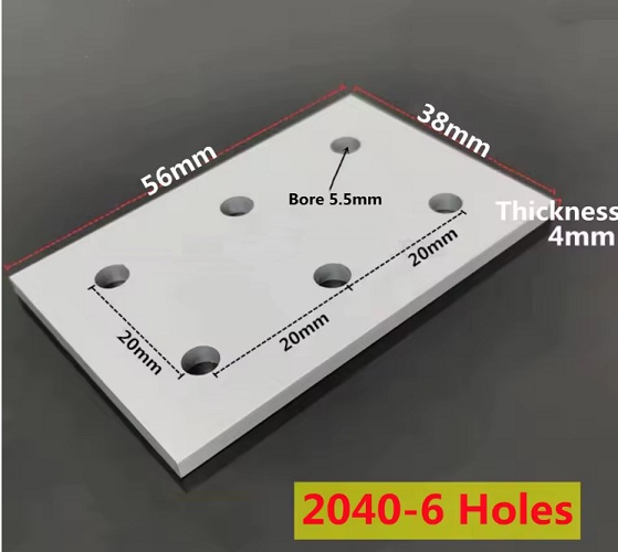 Plato de unión para perfil 2040. 6 orificios. Gris