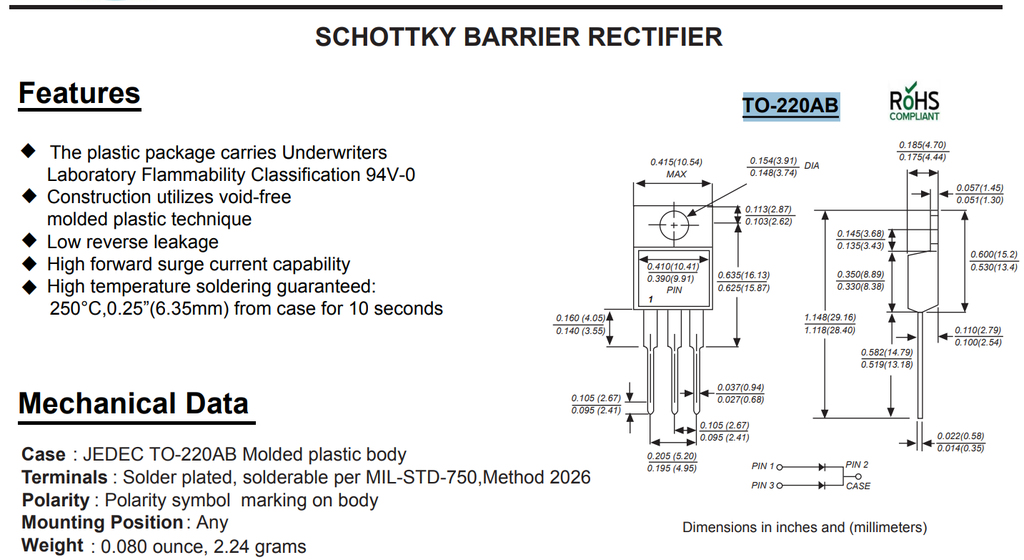 Diodo SCHOTTKY 100V 20A TO-220AB-3