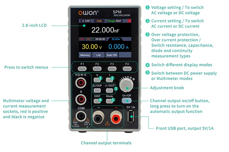 Analizador de Potencia 60V 10A. Owon