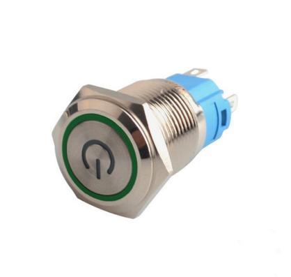 Suiche metálico pulsador momentáneo de 16mm para exterior con iluminación verde con logo 5-12V
