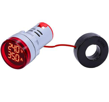 Voltímetro y Amperímetro de 20 a 380VAC 100A para 22mm con transformador-Rojo