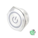 Suiche metálico 12mm para exteriores. Con aro de luz y logo power verde 110-220V