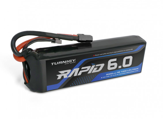 Batería Lipo Turnigy Rapid 4S 6000 mAh, 14,8 V, 100 C con XT90 para coches RC