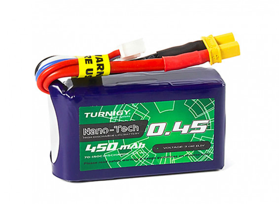Batería LiPo 11.1V 450mAh, 3S, 70C Turnigy Nano-Tech Plus, con conector XT30