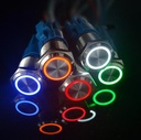 Suiche metálico pulsador momentáneo de 16mm para exterior con iluminación amarilla 5-12V