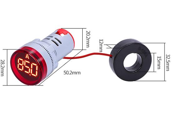 Amperímetro azul AC 100A para 22mm con transformador