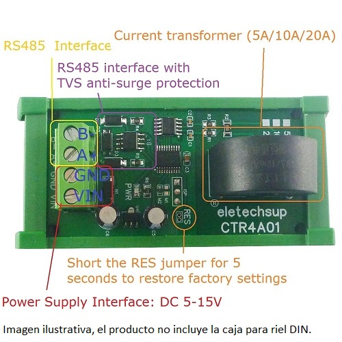 Módulo sensor de corriente AC Modbus. 20A