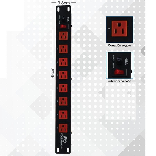 Multitoma para Rack 8 puertos con supresor de picos