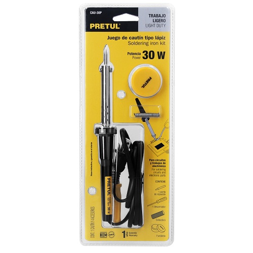 Kit Cautín 30 W tipo lápiz con accesorios trabajo ligero, PRETUL