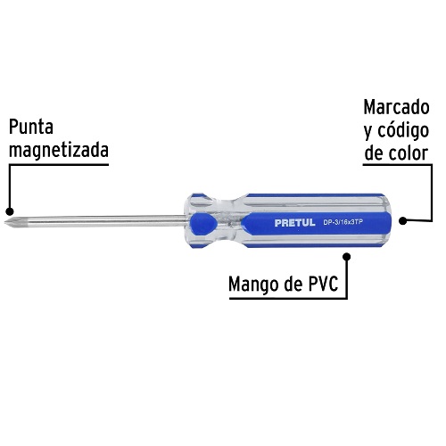 Destornillador de estrella 3/16 x 3" mango de PVC, PRETUL