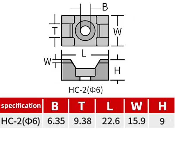 Base para cintas de amarre.HC-2. 6mm. Blanco