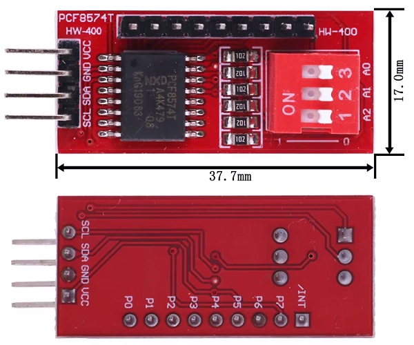 Modulo de expansión de I/O con interfaz I2C PCF8574T. Roja