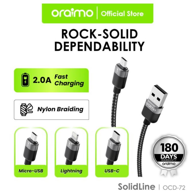 Cable USB A a USB Tipo C 2m Nylon carga rápida y transferencia de datos, oraimo