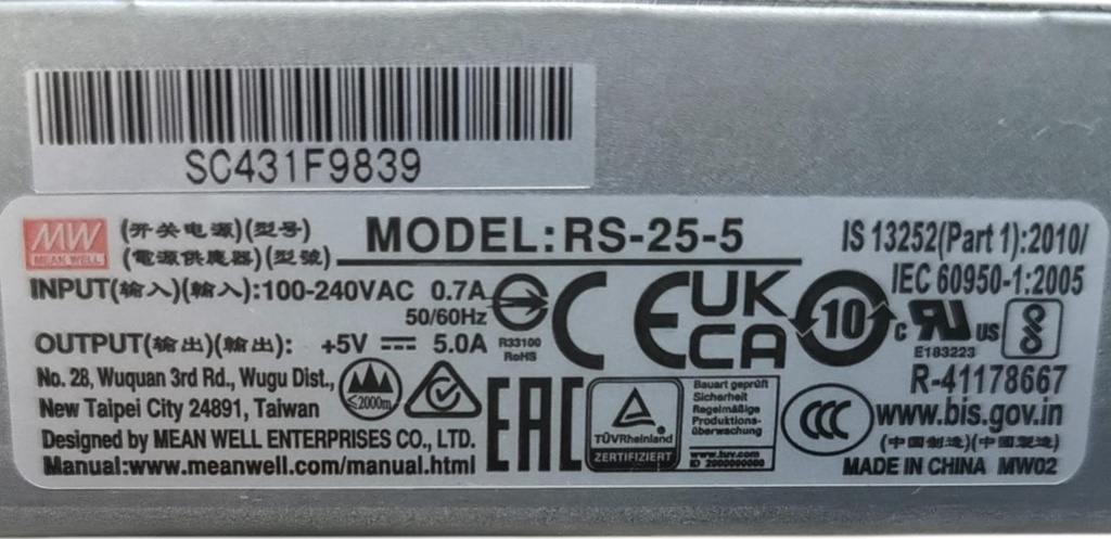 Fuente de poder Mean Well, 88-264VAC, 25W, 5V, 5A