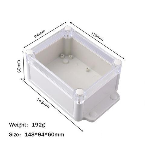 Caja plástica impermeable con tapa transparente 148x94x60mm