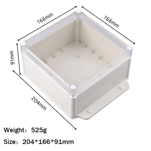 Caja plástica impermeable con tapa transparente 204x166x91mm