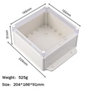 Caja plástica impermeable con tapa transparente 204x166x91mm
