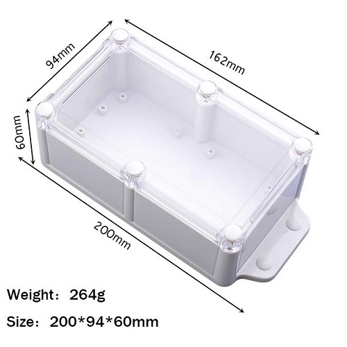 Caja plástica impermeable con tapa transparente 200x94x60mm