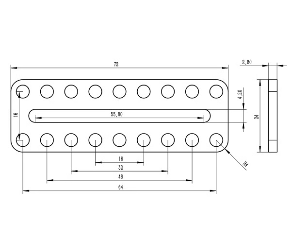 Plato adaptador de aluminio 9x2 agujeros. 72mm