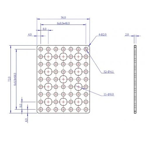 Plato tipo B de aluminio 7x9 agujeros. 72mm