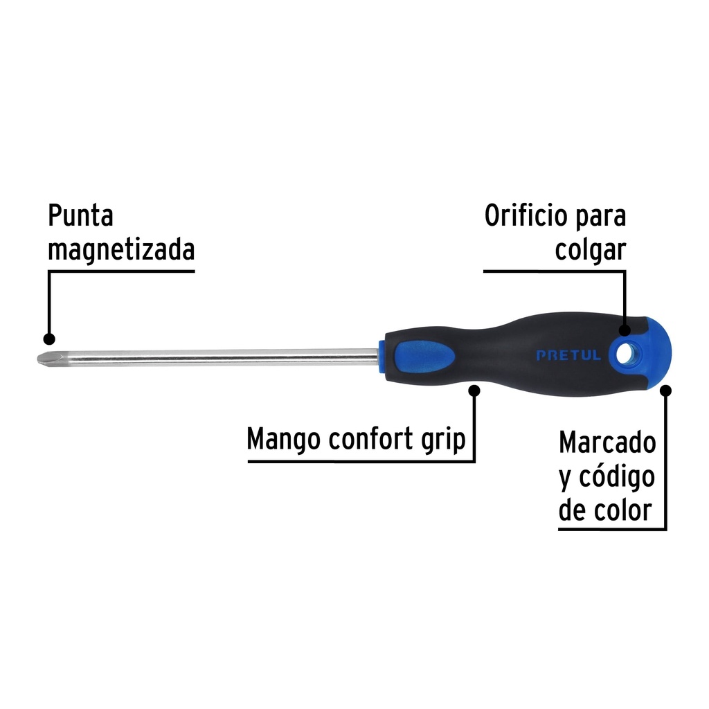 Destornillador de cruz 5/16" x 6" mango Comfort Grip, PRETUL