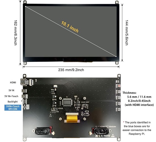 Pantalla LCD HDMI Touch 10.1’’ para Raspberry Pi