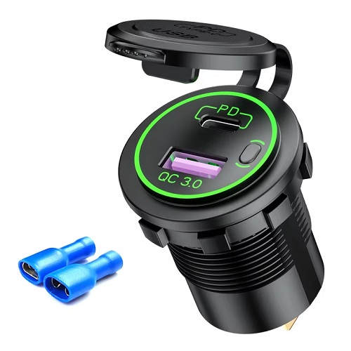 Toma vehicular cargador rápido USB tipo C/ USB QC 3.0 PD