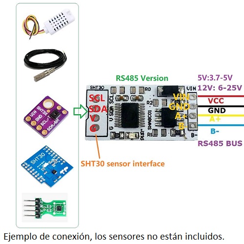 Tarjeta interfaz para sensor de temperatura y humedad SHA8C01 RS485
