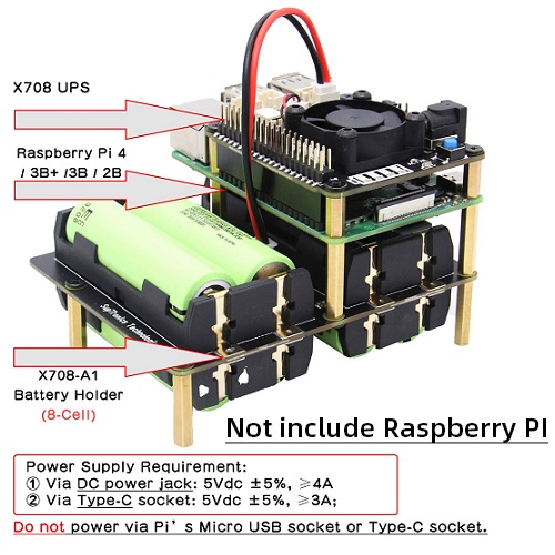 Tarjeta de expansión UPS de 2 baterías para Raspberry Pi 4