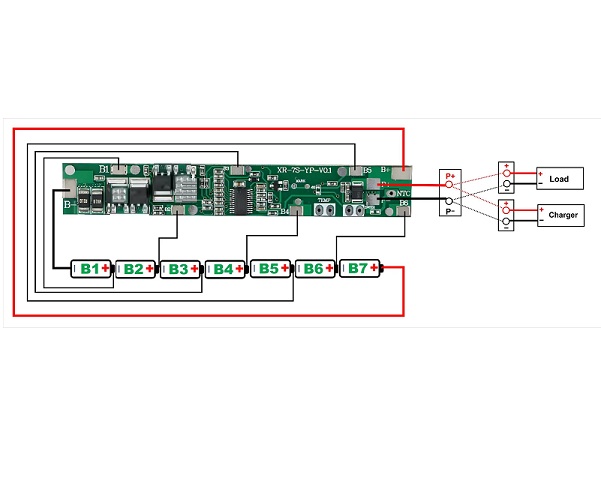 Placa de protección de carga BMS para batería 18650. 7S 5A