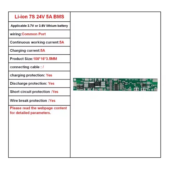 Placa de protección de carga BMS para batería 18650. 7S 5A