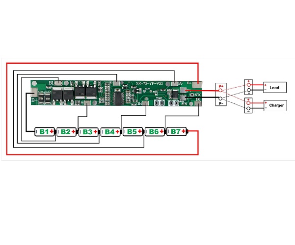 Placa de protección de carga BMS para batería 18650. 7S 10A
