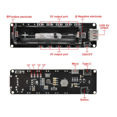 Shield para batería 18650 V3. USB-C microUSB