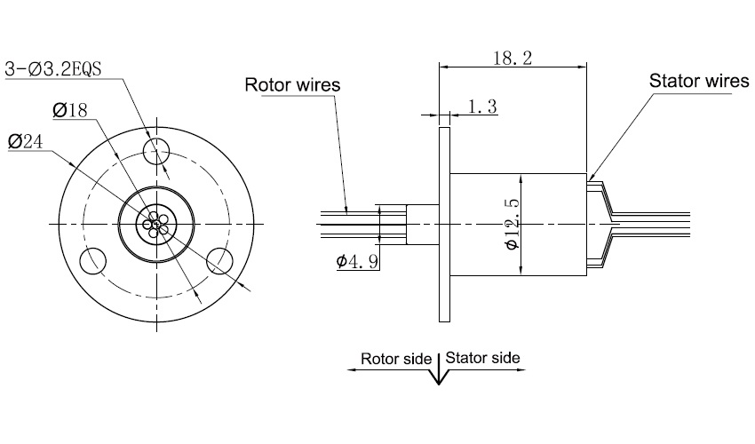 Anillo colector para brazo robótico de 2 circuitos. 2A, 12.5mm