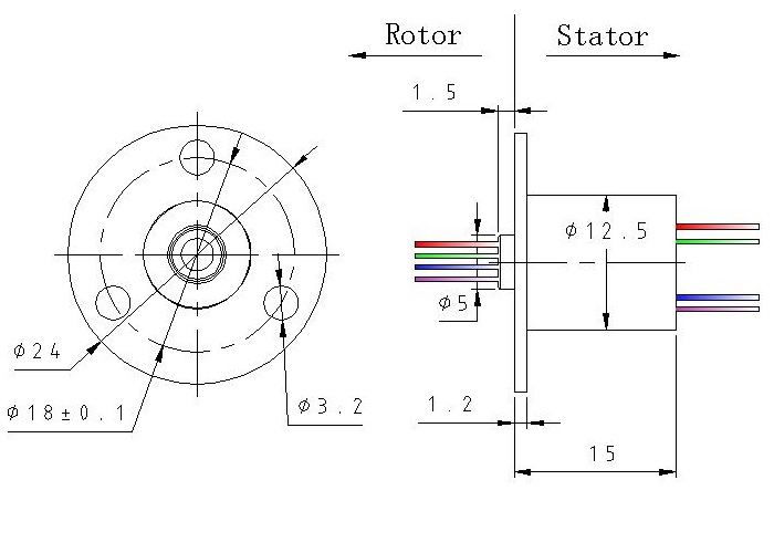 Anillo colector para brazo robótico de 4 circuitos. 2A 12.5mm