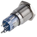Botón pulsador metálico momentáneo 19mm. 12-24V, Azul