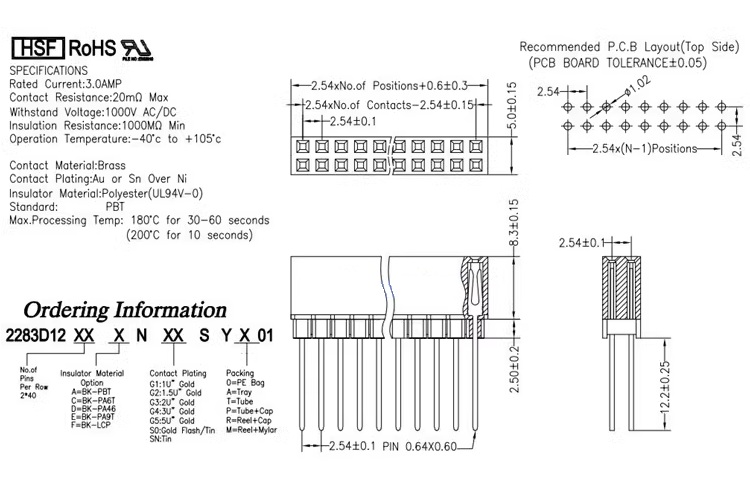 Conector hembra recto 2x20P-2.54mm, 12mm. Para Raspberry Pi