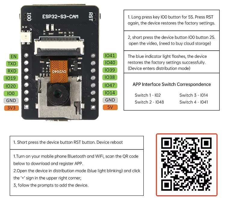 Módulo WiFi/Bluetooth ESP-32-S3 WROOM N16R8 con cámara OV2640. USB tipo C