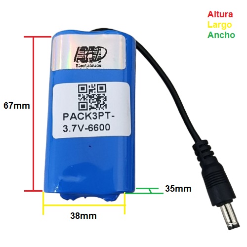 Paquete de baterías PACK3PT 18650 3.7V, 6600mA. Triangular