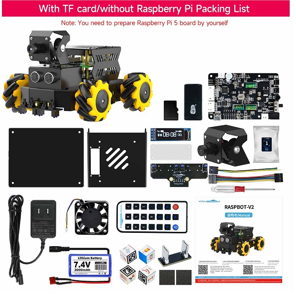 Raspbot V2 AI Vision Robot Car. Para Raspberry Pi 5