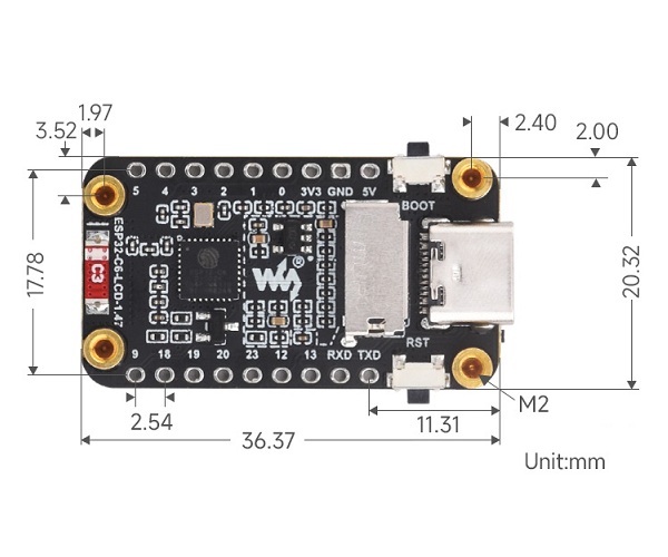 Placa de desarrollo con pantalla ESP32-C6 de 1.47 pulgadas