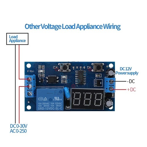 Temporizador programable ajustable 0-999s. Rele 12V