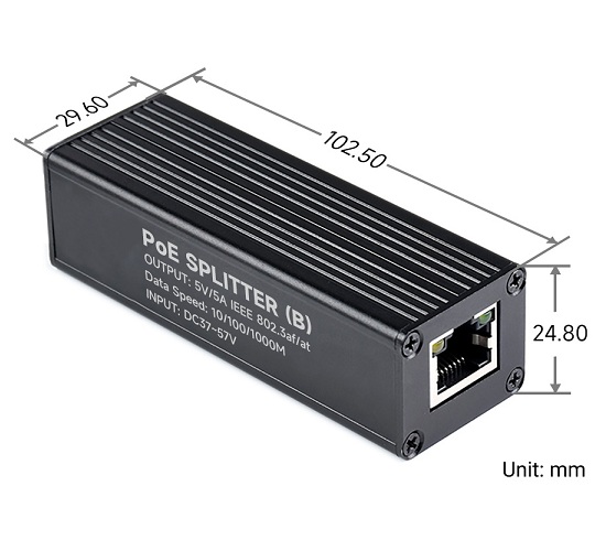 Divisor PoE Gigabit industrial. Puerto de salida USB tipo C