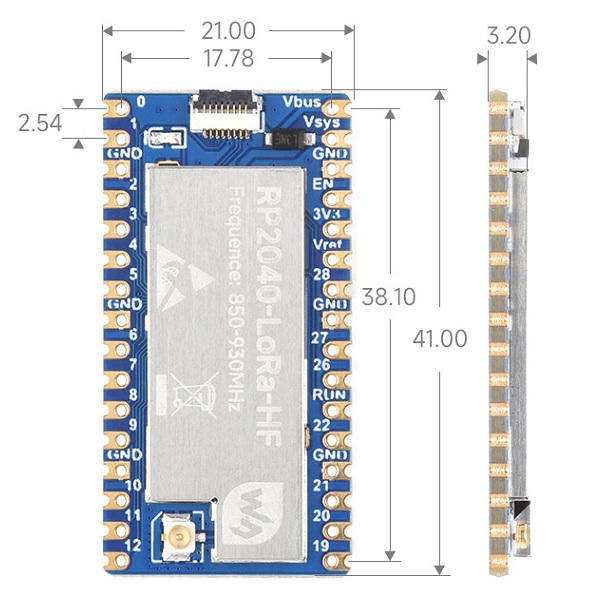 Placa de desarrollo RP2040-LoRa, integra chip RF SX1262, comunicación de largo alcance, opciones para banda de frecuencia