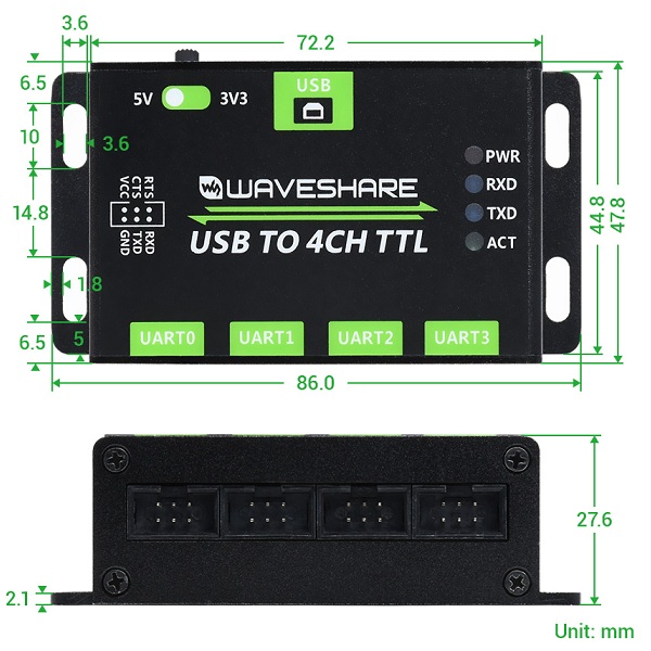 Convertidor industrial USB a UART TTL. 4 canales