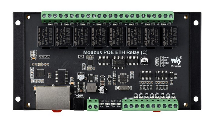 Módulo industrial 8 relés con doble Ethernet, Modbus RTU y PoE